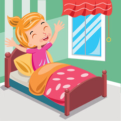 child in bed, good morning, sunrise