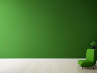 green room with chair and wall , green colour wall paint , ai generative image 