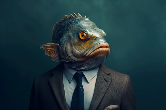 Portrait of a Fish dressed in a formal business suit, generative AI
