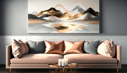 living room with abstract painting on wall