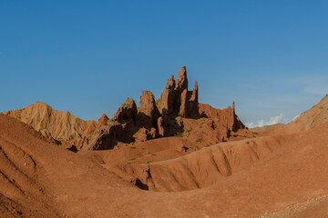 Canyon in Kyrgyzstan. Multi-colored canyon Fairy Tale. Kyrgyzstan mountains. Issyk-Kul region....