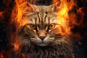 tabby cat on a fire
