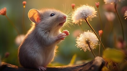 a little mouse is smelling a flower Generative Ai