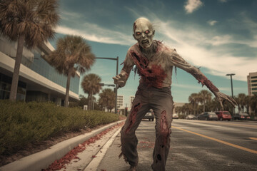 zombie on the road - obrazy, fototapety, plakaty