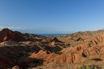Canyon in Kyrgyzstan. Multi-colored canyon Fairy Tale. Kyrgyzstan mountains. Issyk-Kul region....