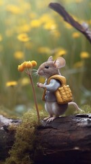 tiny little mouse eating flowers in the woods Generative Ai