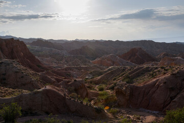 Canyon in Kyrgyzstan. Multi-colored canyon Fairy Tale. Kyrgyzstan mountains. Issyk-Kul region. Charyn Canyon.