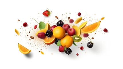 variety of fruits isolated on white created with Generative AI technology