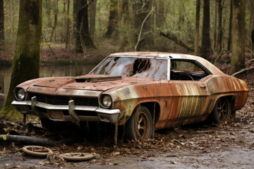 old abandoned car created with Generative AI technology
