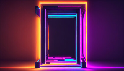 Neon tube Frame Pink Blue orange purple Abstract background Ai generated image