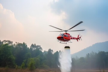 Fototapeta na wymiar Air firefighting of forest wildfire, summer heat