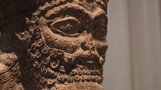 Ancient Sumerian God Sculpture Face Close-Up
