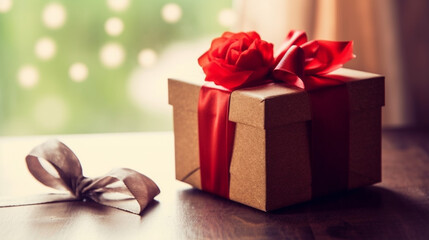 Obraz premium red gift box with rose