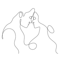 couple in nose to nose pose romantic emotion in continuous line drawing