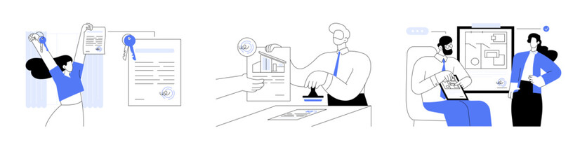 Real estate documents abstract concept vector illustrations.