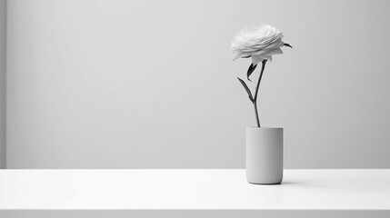 Белая роза в белой вазе на столе, минимализм