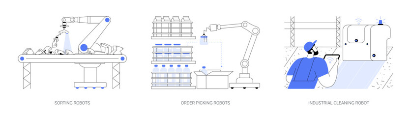 Industrial robots abstract concept vector illustrations.