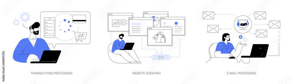 Poster business processes automation abstract concept vector illustrations.