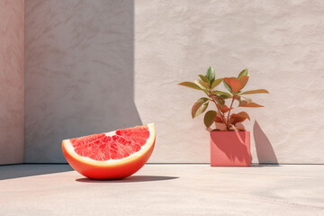 слайс грей фрукт на полу на против стены