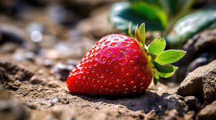 Korean strawberry on ground created with Generative AI technology