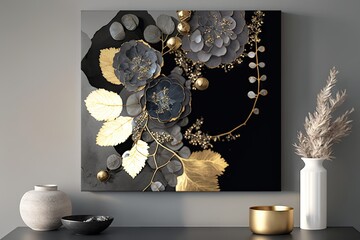 Interior design modern living room with black and gold decoration