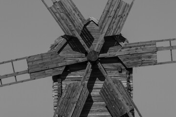 close up of old Ukrainian wooden windmill