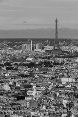 black and white photo of Paris with Eiffel tower