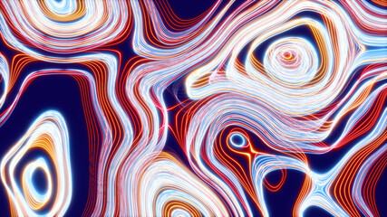 Abstract psychedelic background, curved multi-colored lines, neon glow.