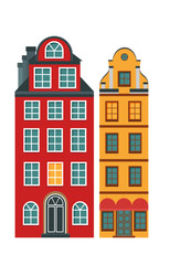 Naklejka premium Scandinavian houses. Vector illustration of the old buildings of Stockholm. Isolated on a white background.