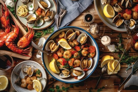stock photo of Clambake ready to eat in the plate Food Photography AI Generated