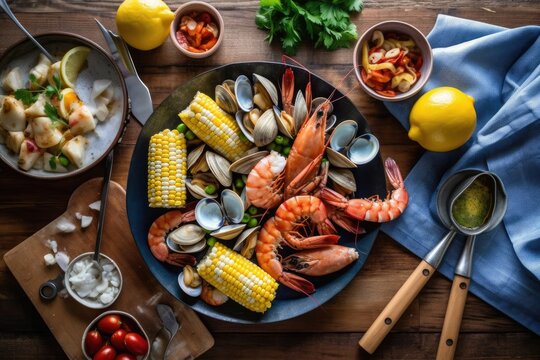 stock photo of Clambake ready to eat in the plate Food Photography AI Generated