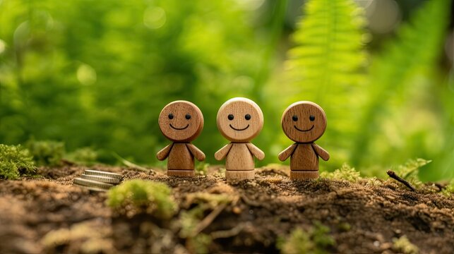 3 wooden doll with coin in ESG concept of environmental, social, and governance for sustainable organizational development. ​account the environment, society, and corporate governance