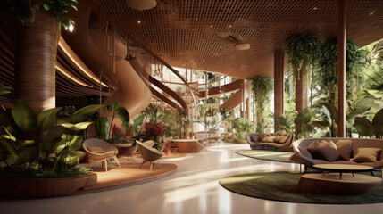 modern tropical lobby interior created with Generative AI technology