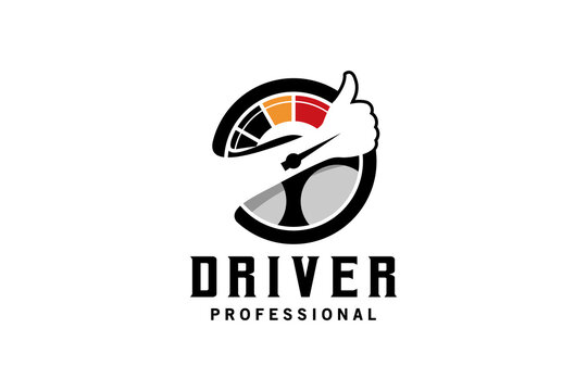 Professional car driver logo design with creative thumb up concept