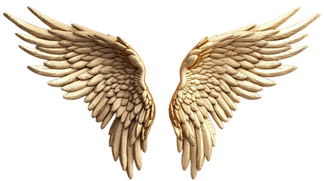 Golden angel wings on a transparent background, Generative AI