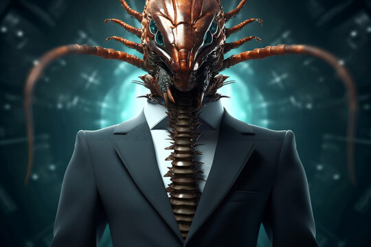 Portrait of a Centipede dressed in a formal business suit, generative AI