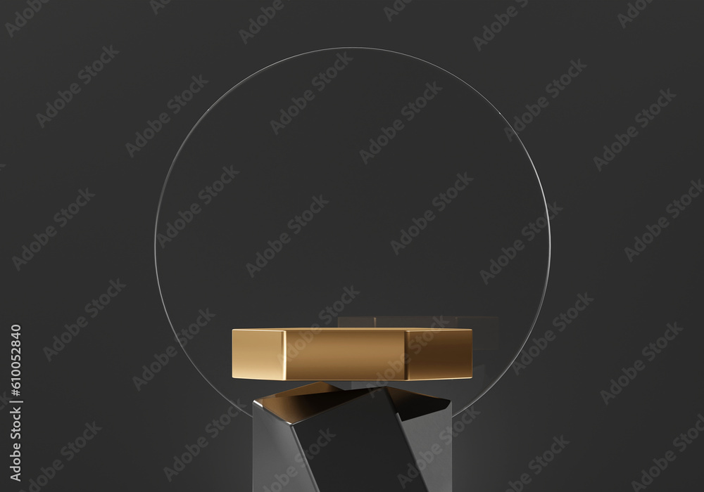Poster 3d rendering abstract black and gold platform podium product presentation backdrop