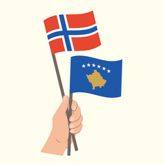 Flags of Norway and Kosovo, Hand Holding flags