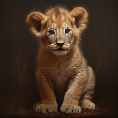 Fototapeta na wymiar Adorable baby lion cub with fluffy fur, innocent eyes, and a playful expression. Created with Generative AI Technology.