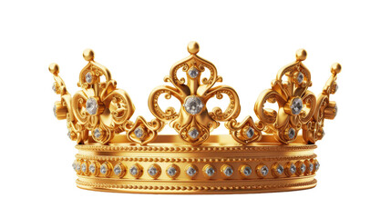A golden crown with diamonds on a transparent background, Generative AI