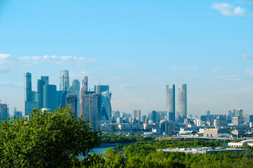 Fototapeta na wymiar Urban landscape.Moscow City against the blue sky.
