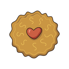 round cookies with a heart of jam isolated on white background. bitten cookie. food at home, food in a cafe. vector illustration