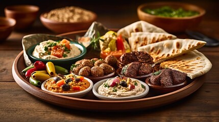 A Mediterranean Mezze Platter with Hummus,