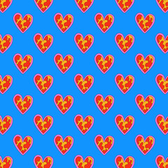  1970 psychedelic seamless pattern. 1970s good vibes hearts ornament. 1960 retro Valentine. Hippie peace and love. Funky and groove card. Trippy art.Hippie wallpaper background poster