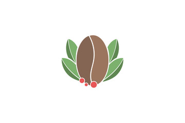 Coffee bean with leaves and berries vector logo - 610056468