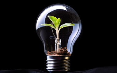 plant growing in light bulb isolated created with Generative AI technology