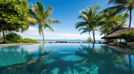 Obraz na płótnie Canvas pool and coconut palm tree created with Generative AI technology 