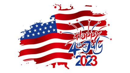 United States national flag colors and hand lettering text Happy 4th of July. Happy Independence Day. Vector illustration.