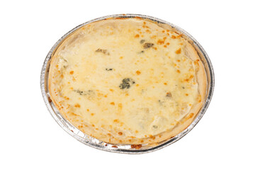 Four cheese pizza isolated on white background.