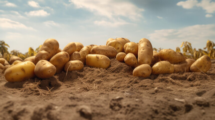 Fototapeta na wymiar potatoes on ground created with Generative AI technology